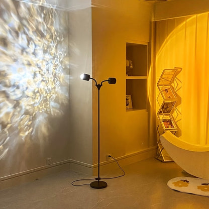 Black Dual-Head Floor Projector Lamp with Two Adjustable Spot Heads, Remote and Color Discs