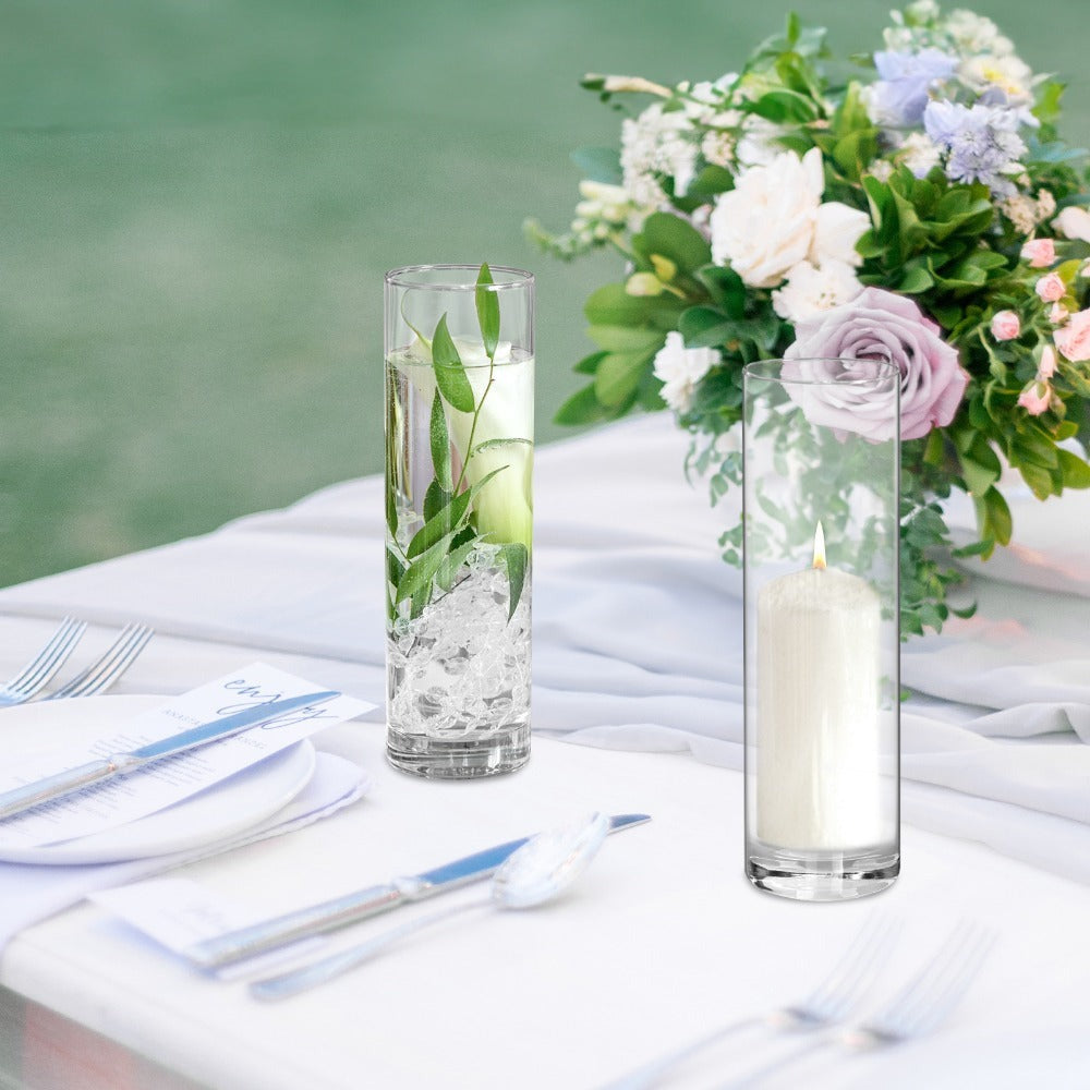 Fifteen-Piece Clear Glass Cylinder Vase Set with 7.5-Inch Height, 1.7-Inch Diameter and Stable Round Base