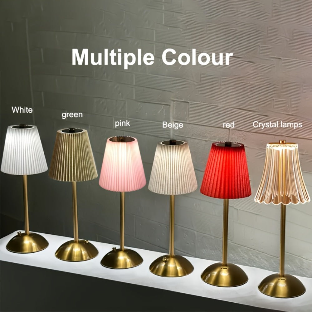 Pleated-Shade Rechargeable Table Lamp with Touch Control in Four Styles and One- or Two-Piece Options