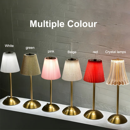 Pleated-Shade Rechargeable Table Lamp with Touch Control in Four Styles and One- or Two-Piece Options
