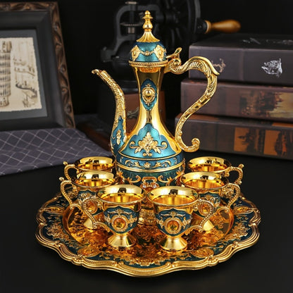 Vintage-Style Turkish Tea and Coffee Serving Set with Teapot, Six Cups and Tray in Three Colors
