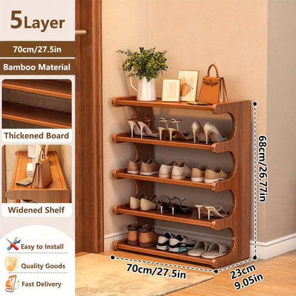 Bamboo Shoe Rack 3/5/6 Layer Freestanding Storage Organizer for Entryway, Dorm & Closet – Space-Saving Multi-Tier Shoe Shelf, Easy Assembly, Brown