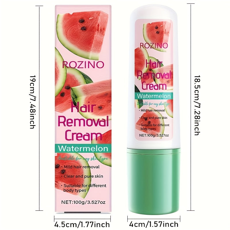 Watermelon Scent Depilatory Cream 100g with Squalane - Instant Hair Removal Semi-Permanent 3-Month Results Non-Irritating for Face Lips Armpits Legs Arms Bikini Area Women Sensitive Skin