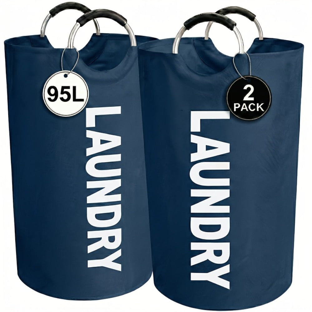 Two-Piece 95L Foldable Laundry Hamper Set with Ring Handles in 12 Solid or Mixed Color Options
