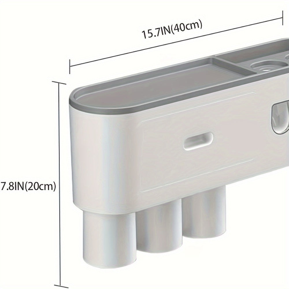 Wall-Mounted Toothbrush Organizer with Dispenser, Side Brush Stand and Two- or Three-Cup Options