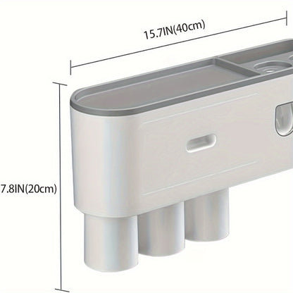Wall-Mounted Toothbrush Organizer with Dispenser, Side Brush Stand and Two- or Three-Cup Options