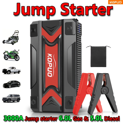 Car Jump Starter Power Bank 3-in-1 12V Battery Booster Charger LED Flashlight SOS for Cars Motorcycles SUVs Compact Emergency Starter Dead Battery in Seconds