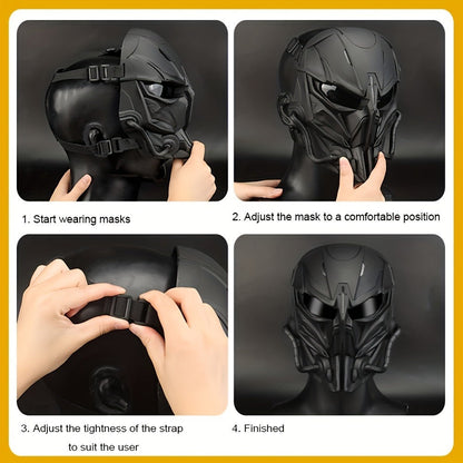 Silver-Plated Mechanical Costume Mask with Full-Face Sci-Fi Design and Sculpted Black Interior
