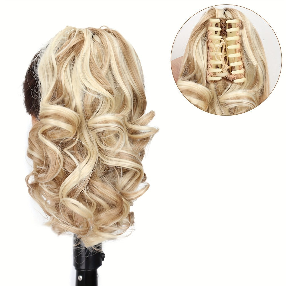 Hair Extensions Curly 8-Inch Synthetic Ponytail with Claw Clip and Eight Dark, Brown and Blonde Colors