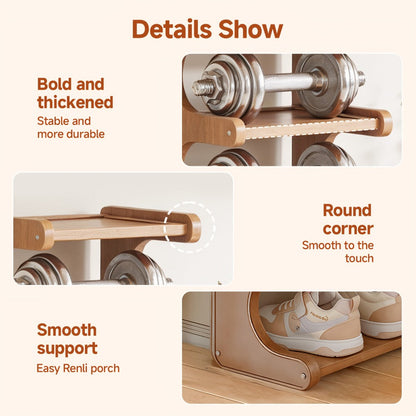 Natural-Color Seven-Layer Bamboo-Labeled Shoe Rack with Narrow Freestanding Corner Layout Design