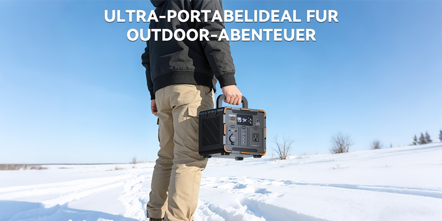 Portable Power Station 259Wh 300W or 599Wh 600W with AC, DC, USB, LiFePO4 Cell Pack and LED Light