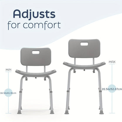 Aluminum Shower Chair 6-Level Adjustable Height Bath Stool Extra Wide Seat Tool-Free Assembly Anti-Slip Feet Lightweight Ergonomic Bath Seat for Elderly Disabled Pregnant Women Post-Surgery Recovery Bathroom Safety White