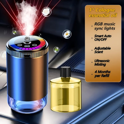 Car Aromatherapy Diffuser with Dynamic Light Show & Starry Sky Projector - USB Rechargeable Air Freshener, Essential Oil Perfume, Adjustable Fragrance for Car Interior