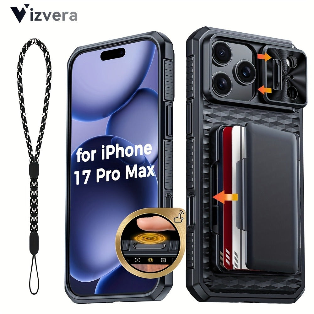 iPhone 17 Pro Max Wallet Case with Lanyard, 4-5 Card Holder, Sliding Lens Cover & Camera Control Button – Premium Protective Wallet Phone Cover for iPhone 17 Pro Max