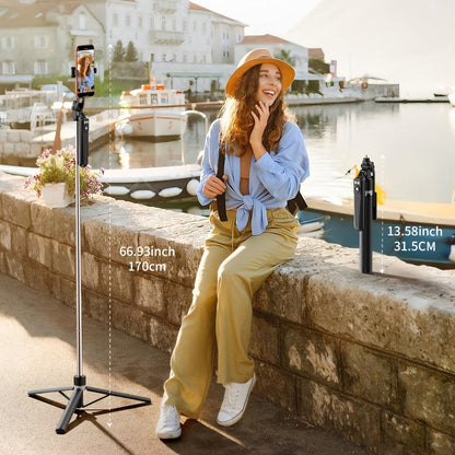 67-Inch Black Selfie Stick Tripod with Two Detachable Lights, Wide Base, Phone Clamp and Remote