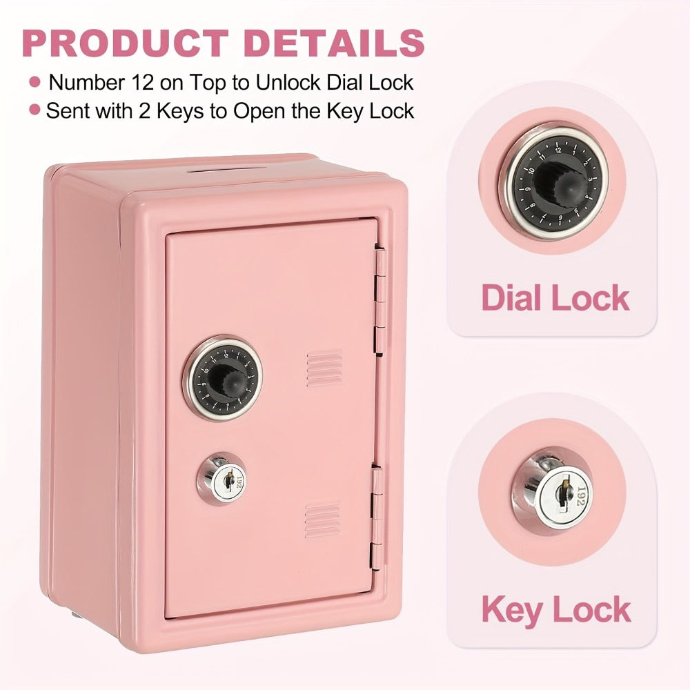 Metal Coin Bank Safe with Key and Combination Lock – Secure Steel Money Box with Removable Drawer, Coin Slot & Cash Storage for Home Office, Kids Gift