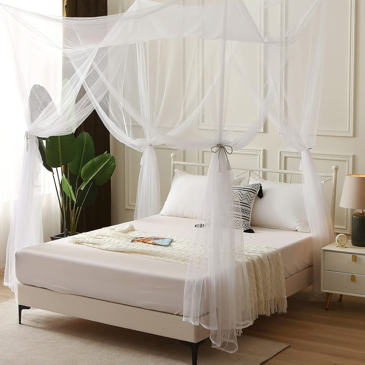 Bed Canopy Mosquito Net - Princess Canopy for Beds with Curtains, Sheer Bed Drapes for Indoor Outdoor Use