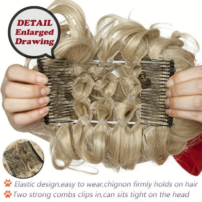 Six-Inch Curly Clip-In Hair Bun Extension with Comb and Scrunchie in Four Blended Color Options
