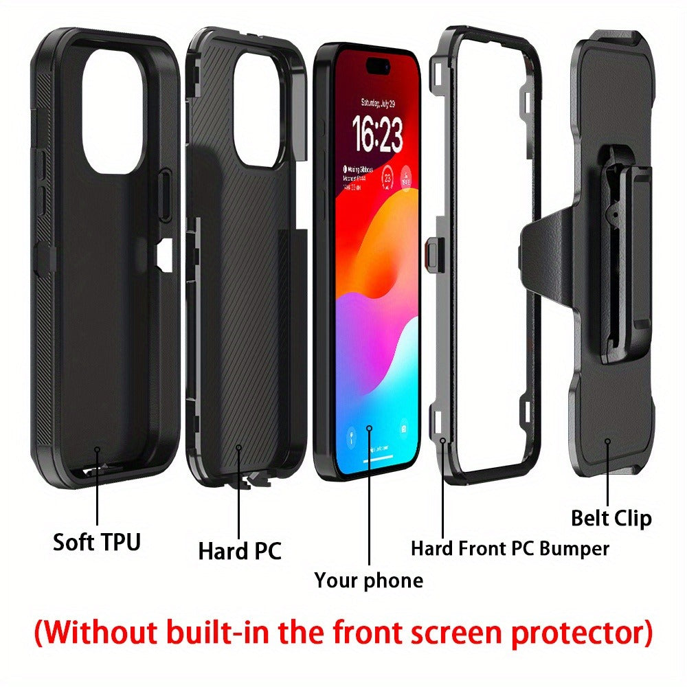 Rugged iPhone 15 Shockproof Case with Belt Clip Holster TPU PC Dual Layer Drop Protection Military Grade Cover for iPhone 15 Pro Max 15 Plus 15 Pro 15 – Heavy Duty Armor for Men Outdoor Work