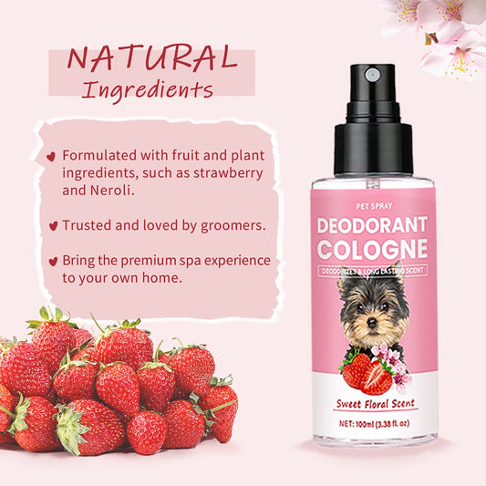 Dog Cologne Deodorant Spray – Floral Sweet Scent with Vanilla, Raspberry & White Peony | All Breed Pet Perfume, Long-Lasting Odor Control, 4.2oz