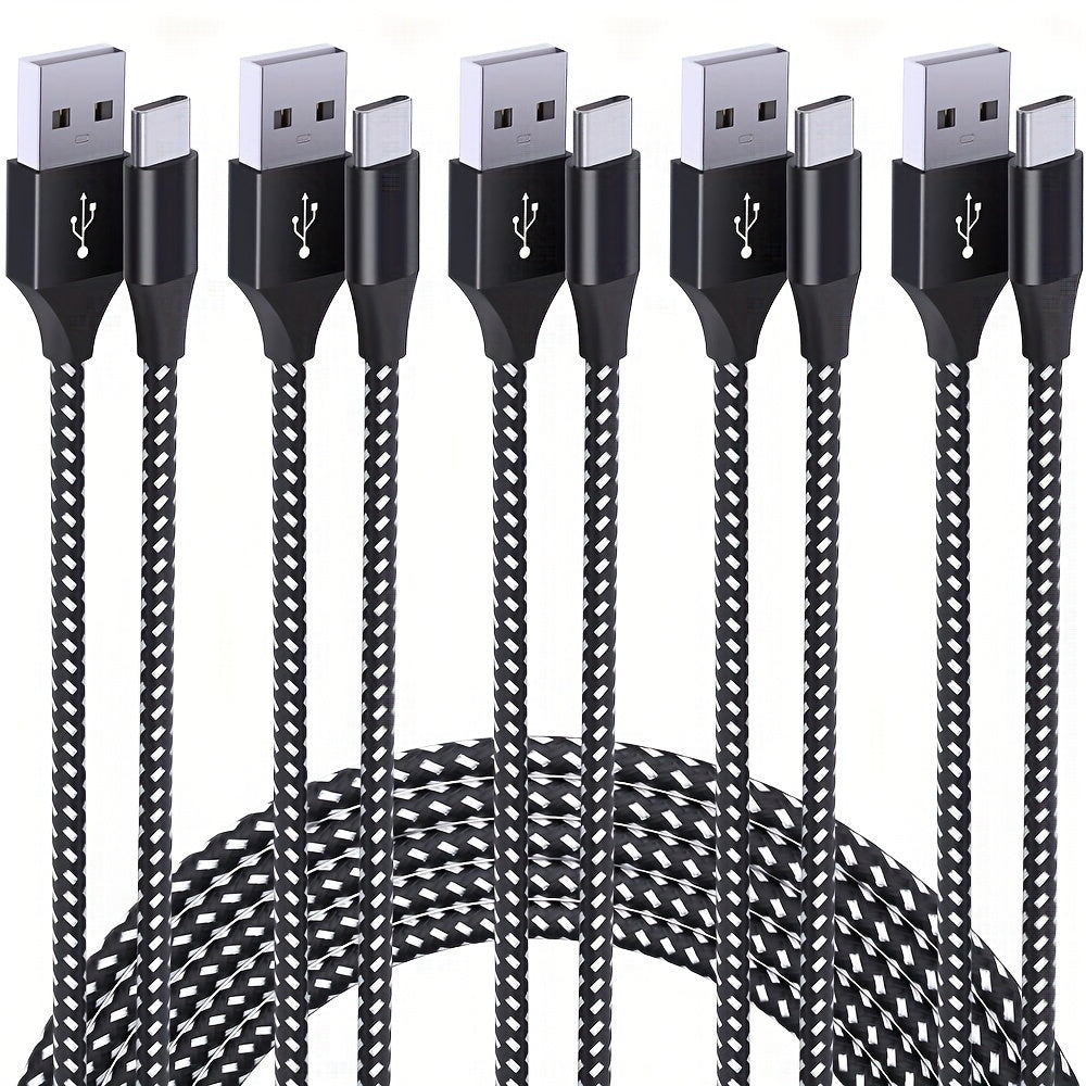 5-Pack USB-C Cable Nylon Braided Fast Charging, Multi-Length 3.3/3.3/6.6/6.6/10ft, Compatible with iPhone 15 16 Pro Max, iPad Pro, Samsung Galaxy Tab S9, Google Pixel, LG, Sony, OnePlus, Black & White