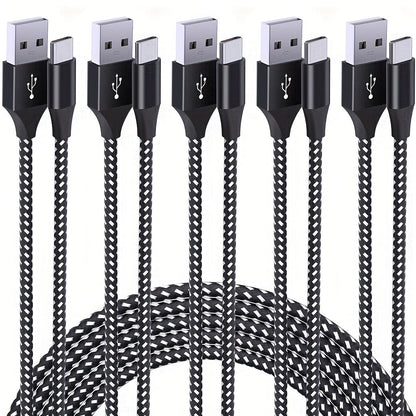 5-Pack USB-C Cable Nylon Braided Fast Charging, Multi-Length 3.3/3.3/6.6/6.6/10ft, Compatible with iPhone 15 16 Pro Max, iPad Pro, Samsung Galaxy Tab S9, Google Pixel, LG, Sony, OnePlus, Black & White