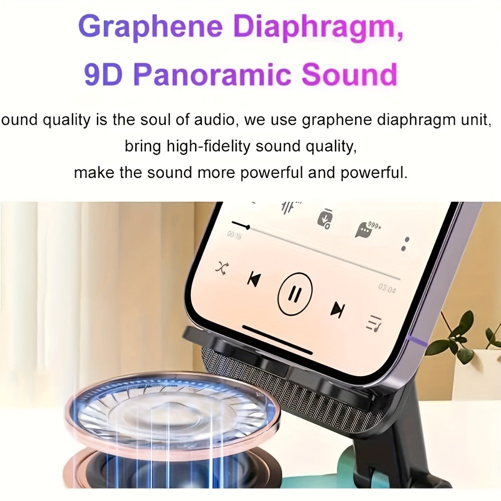 Bluetooth Speaker Phone Holder 5-in-1, 360° Adjustable Tablet Stand with HD Surround Sound, USB Rechargeable Portable Speaker Dock for Smartphones Tablets Home Office Desk
