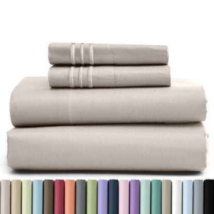 Bed Sheet Set Brushed Microfiber in 3- or 4-Piece Configuration with 16-Inch Pocket and Twenty-Four Colors