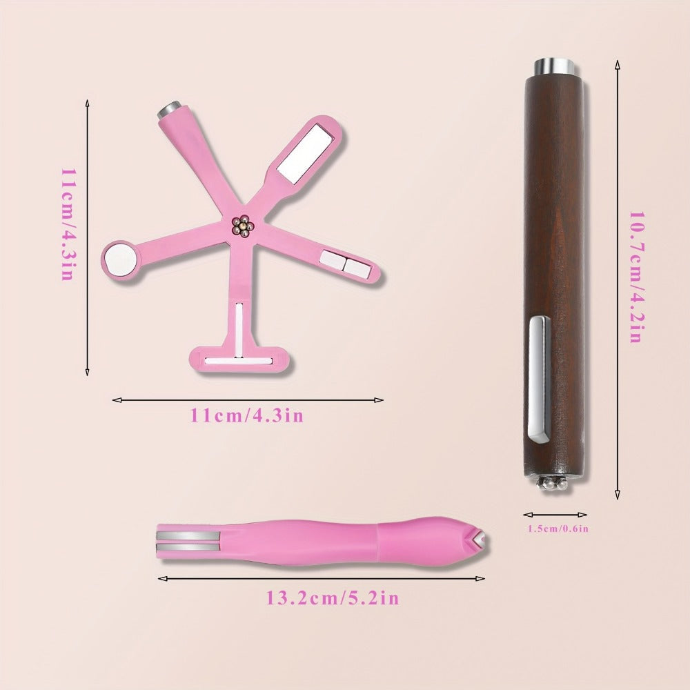 Three-Piece Cat-Eye Nail Magnet Tool Set with Pink Six-Arm Pattern Wheel, Double-Ended Pen and Bar Magnet