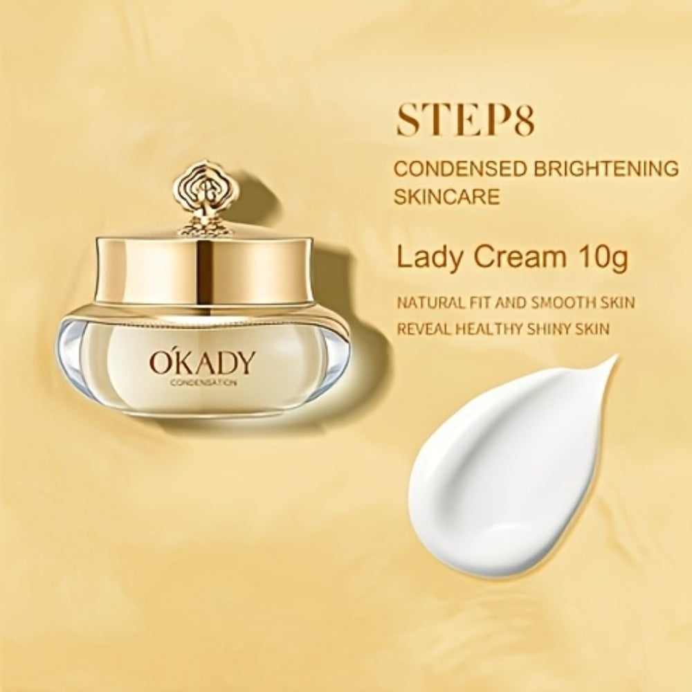 Skincare Set with OKADY Label, 9 Ginseng Products Including Cleanser Toner Essence Serum and Creams