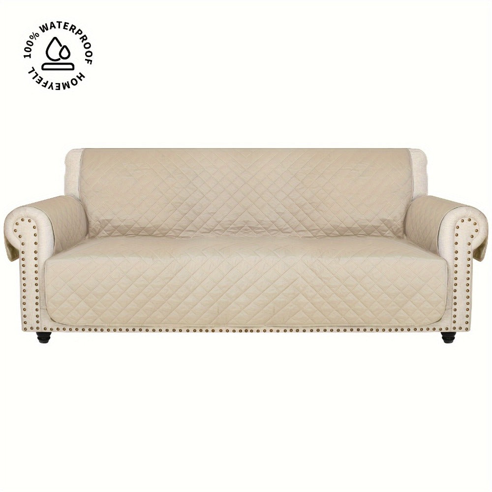Sofa Cover Waterproof Quilted Microfiber Three-Seat Panel Set with Two Foam Tubes, Straps and Side Pocket