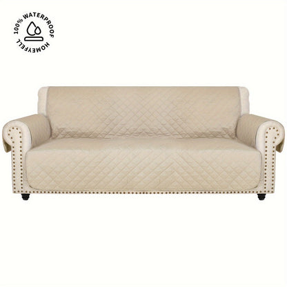 Sofa Cover Waterproof Quilted Microfiber Three-Seat Panel Set with Two Foam Tubes, Straps and Side Pocket