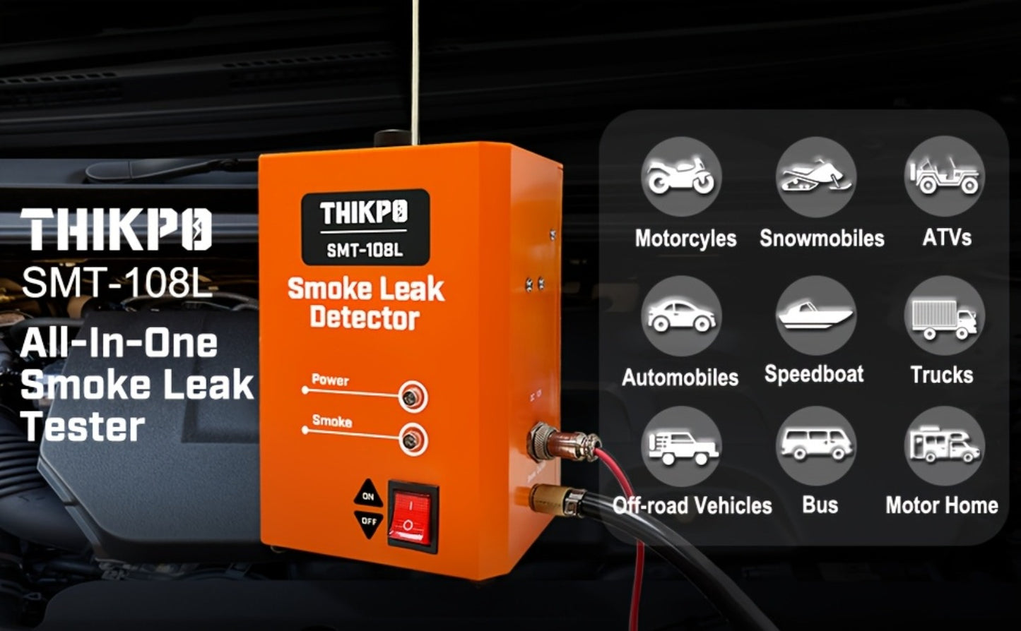 Automotive Smoke Machine Leak Tester with Built-in Air Pump, EVAP Vacuum Pipe & Fuel System Leak Detector, 12V DC Car Diagnostic Tool with Cone Adapters & Smoke Hose Kit