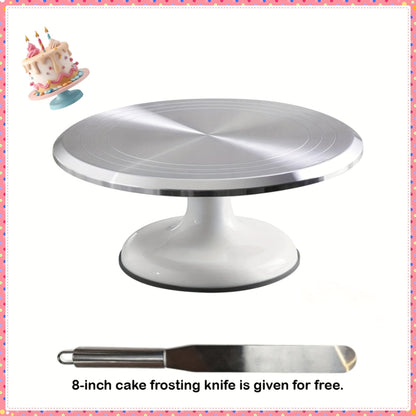 Cake Turntable Stand 10 Inch Aluminum 360 Degree Smooth Rotation with Frosting Spatula - Heavy Duty Rotating Cake Decorating Stand for Baking Birthday Wedding Holiday Desserts, Non-Slip Base Baking Supplies