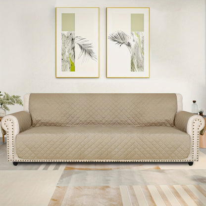 Sofa Cover Five-Layer Quilted Microfiber Protector with Elastic Strap and Foam Anchors for 3 or 4 Seats