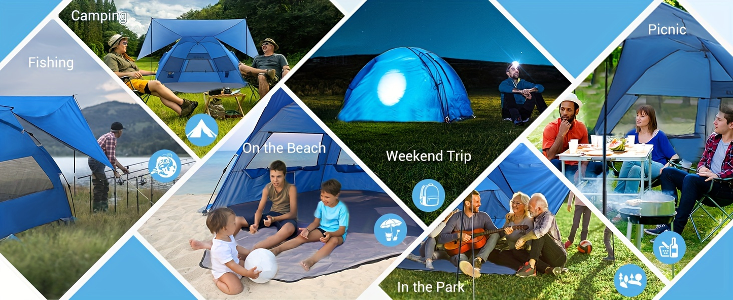 Convertible Beach Canopy Tent with Removable Roof, Four Setup Modes and Blue Checkout Color