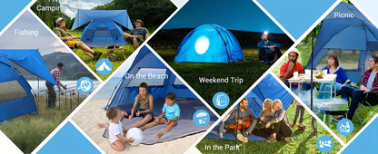 Convertible Beach Canopy Tent with Removable Roof, Four Setup Modes and Blue Checkout Color