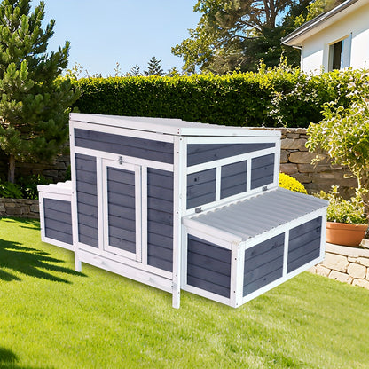 Wooden Chicken Coop with 2 Large Nesting Boxes for 4-6 Chickens, 59" Outdoor Hen House with PVC Roof