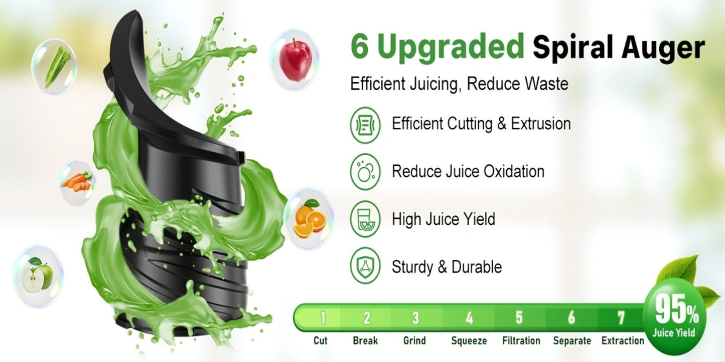 Cold Press Juicer Masticating – 350W Slow Juicer with Wide Feed Chute, 50RPM Fine Grinding, High Juice Yield, Easy to Clean, Safe Bladeless Design for Whole Fruits & Vegetables, Black & Pink