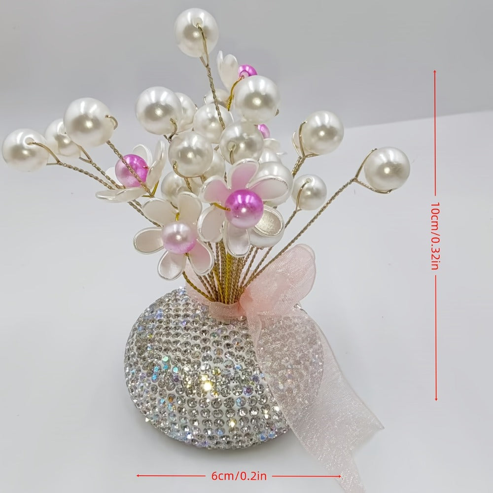 Crystal-Style Flower Decorations for Car Console or Home Display in Six Piece-Count and Color Styles