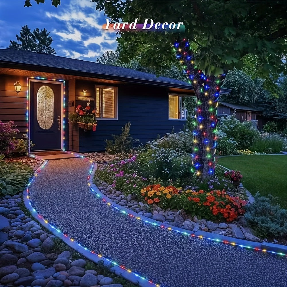 RGB Solar Rope Light with 100 LEDs, 33-Foot Clear Tube and Eight Pictured Lighting Modes for Patio Decor