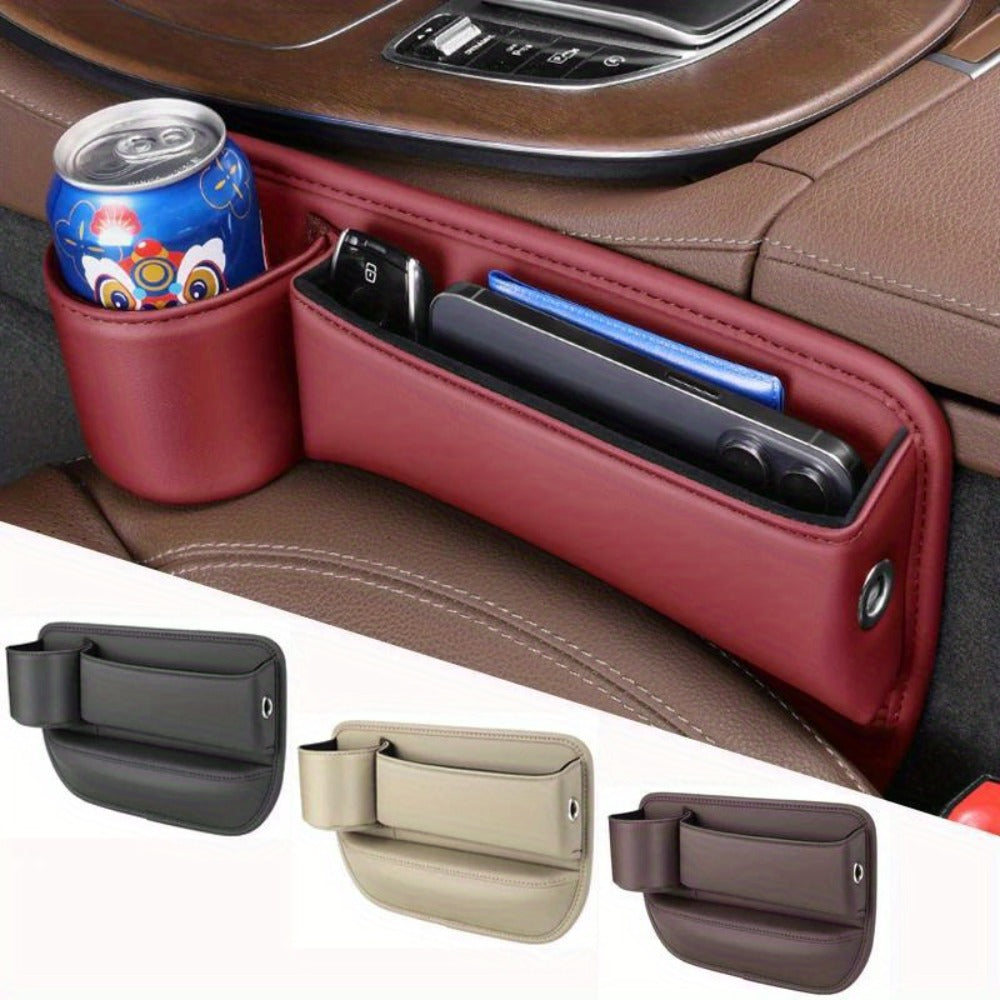 Seat-Gap Car Organizer with Cup Recess and Phone Storage in Four Color Pairs or Left-Side Black Pack