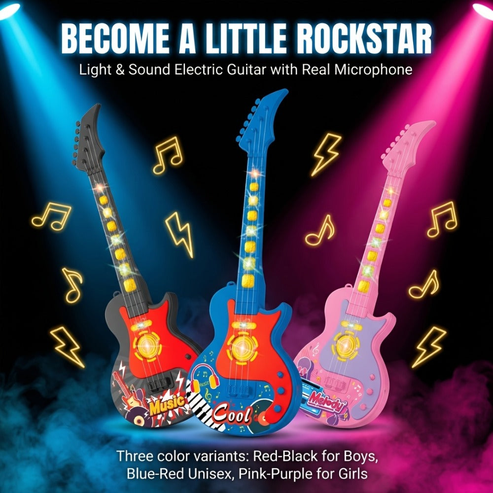 Kids Electric Guitar Toy with Microphone, Lights & Sounds – Musical Instrument Toy for Toddlers Ages 3-8, Birthday Gift for Boys & Girls