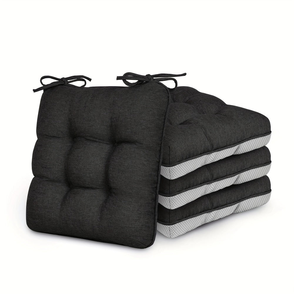 Tufted Chair Cushion Sets in 4- or 8-Piece Options with M/L Sizes, Tie Straps and 12 Color Choices