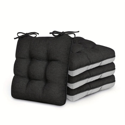 Tufted Chair Cushion Sets in 4- or 8-Piece Options with M/L Sizes, Tie Straps and 12 Color Choices