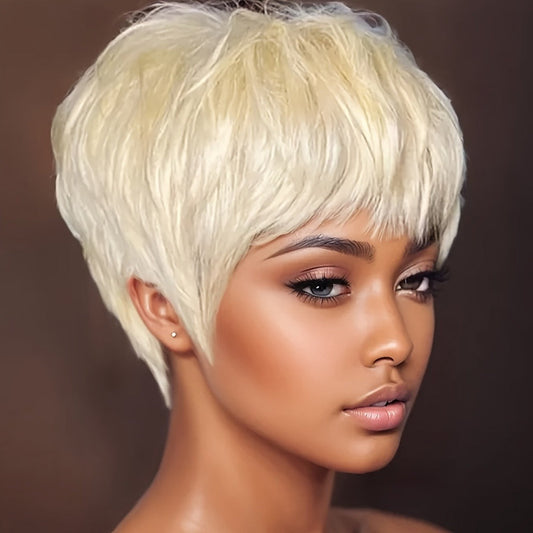 Synthetic Wig 4-Inch Layered Pixie Cut with Bangs in Six Retained Color-Code Options for Cosplay