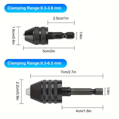 Keyless Drill Chuck Adapter 4PCS 1/4 Inch Hex Shank Quick Change 0.3-6.5mm 0.3-3.6mm Collet Screwdriver Impact Driver Converter for Drill Bits Electric Screwdriver