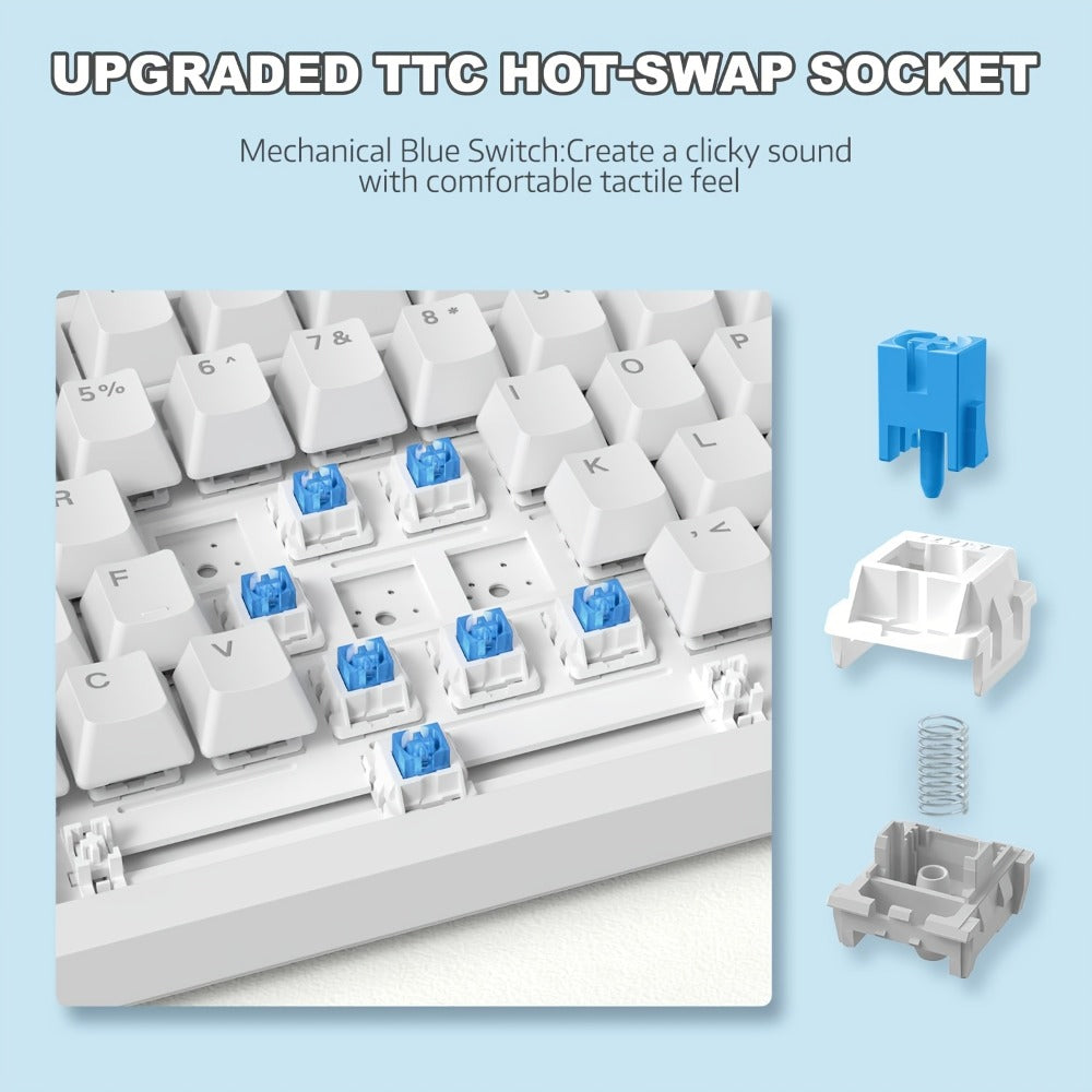 Hot Swap Gasket Mechanical Keyboard AJAZZ AK820 75% – Wireless 2.4GHz & Wired, Volume Knob, South-Facing RGB, Poron Foam, PBT Keycaps, Programmable, 11 Switch & Color Options for PC & Mac