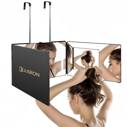 Three-Way Hair Cutting Mirror with Folding Panels, Adjustable Door Hooks and LED, Non-LED or Two-Pack Options