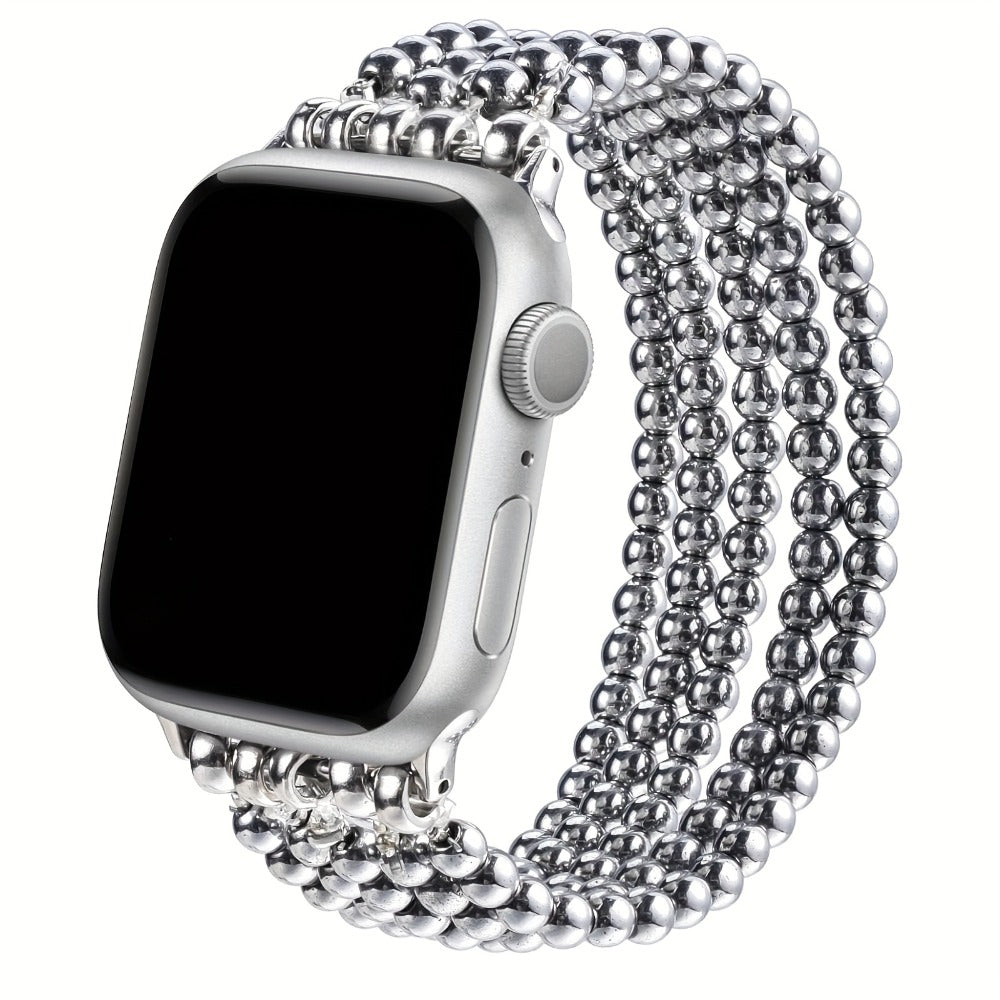 Watch Band with Stainless Steel Beads and Elastic Slip-On Design in Four Finishes for Apple Watch Sizes